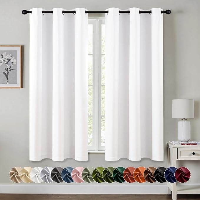 MIULEE Blackout Curtains for Bedroom 2 Panels 40 x 63 Inch Long Pure White | Thermal Insulated, Living Room Darkening Grommet Drapes, Noise Reducing, Light Blocking Window Treatments