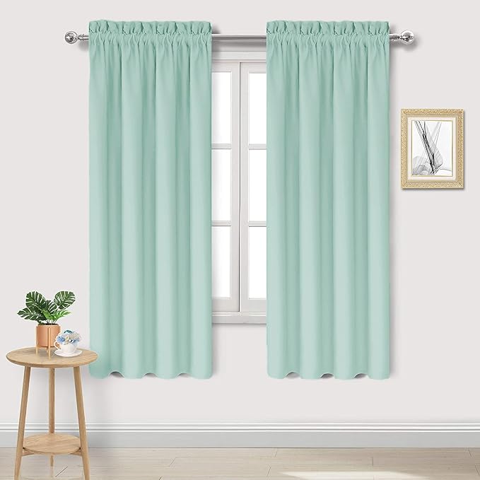 DWCN Blackout Curtains for Bedroom Living Room 42 x 63 Inch Long 2 Panels | Room Darkening, Thermal Insulated, Light Blocking, Rod Pocket Drapes, Noise Reducing Window Treatments, Mint Green