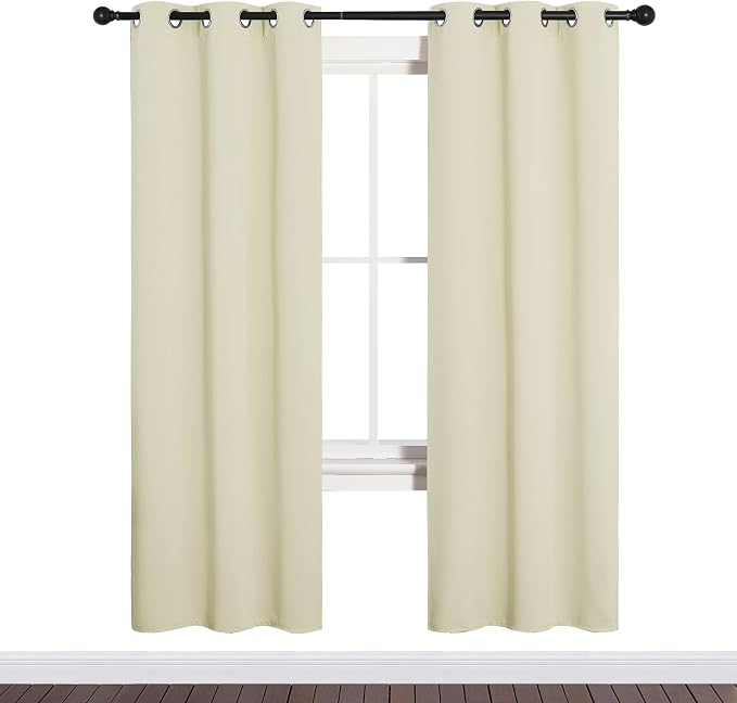 NICETOWN Beige Blackout Curtains for Bedroom 34" Wide x 72" Long 2 Panels | Thermal Insulated Window Treatment Draperies for Living Room Nursery, Light Blocking Room Darkening Noise Reducing Home Decor