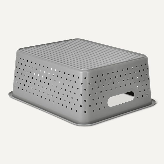 Amazon Basics Decorative BPA-Free Plastic Storage Baskets, 13.66 x 11.34 x 5.39 in, Grey, 4-Pack