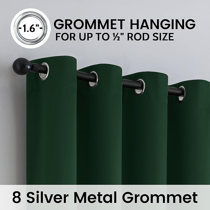 SimpleHome Pine Tree Green 100% Blackout Curtains Room Dark Living Room 84 | Curtains for Bedroom,Thermal Insulated Grommet Window Drapes,Curtains for Living Room with Black Back,52 x 84 Inch,2 Panels