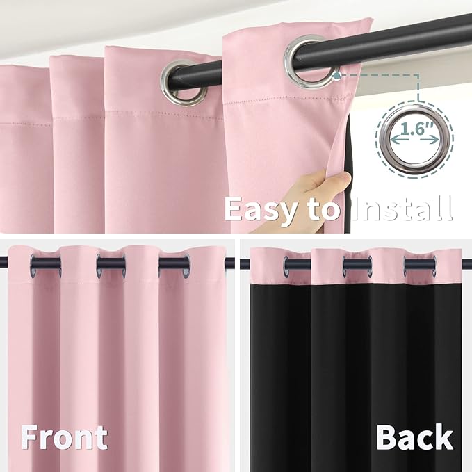BGment Baby Pink 100% Blackout Curtains for Nursery Bedroom 84 Inch Length 2 Panels, Thermal Insulated Full Light Blocking Grommet Noise Cancelling Window Curtains for Girls Room, 52 Inch Wide Each