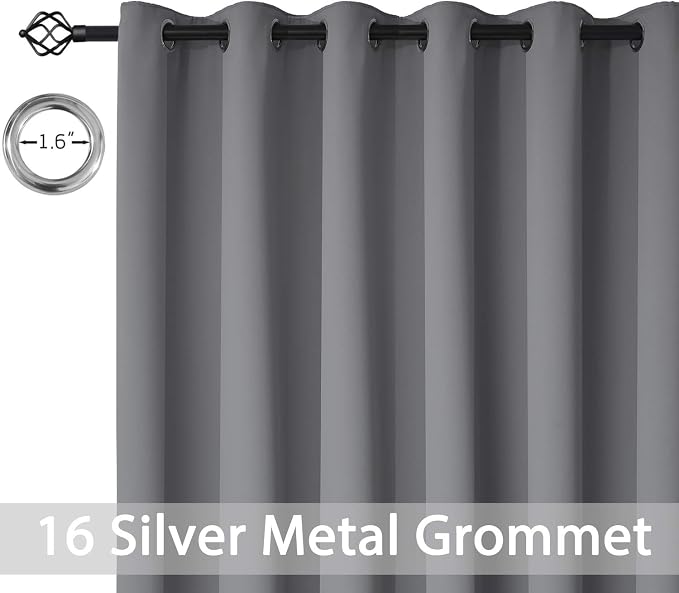 Yakamok Grey Room Darkening Curtains 84 inch Gray Sliding Door Drapes | 1 Extra-wide Panel,W100xL84,Soft Triple-weave,Grommet,Blackout Thermal Insulated Drapes,Privacy,Light Reduction,Patio doors