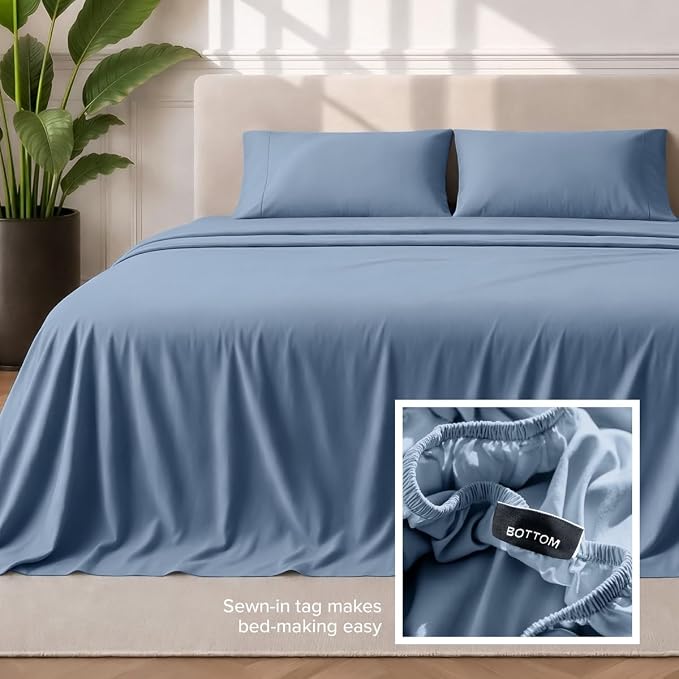 Bare Home Sheet Set - 1800 Ultra-Soft (Split Head Flex King, Coronet Blue) | Deep Pockets 6 to 15 Inches, Breathable, Hypoallergenic, Hotel Luxury, Easy Fit, Soft, All-Season