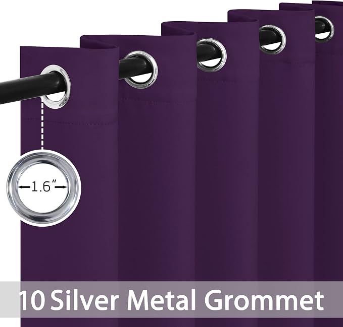 Yakamok Room Darkening Curtains 62x84 inch Length Purple-Living Room | 2 panels,grommet blackout window treatment,thermal insulated,light blocking drapes,privacy protection,bedroom dining room