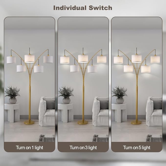 Gold Floor Lamps for Living Room, 4000LM Super Bright Arc Floor Lamp with Remote Control, Large Tall Floor Lamps with Stepless Dimmable, 80" Mid Century Tree Floor Lamp for Bedroom, Office