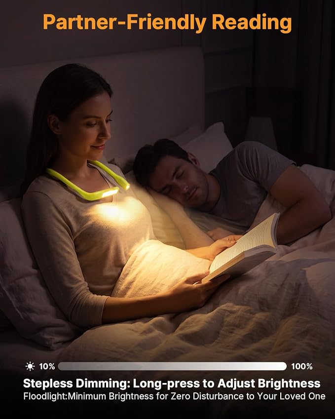 Book Light with Storage Case, Dimmable Neck Light for Reading | 3 Color, Eye-friendly, Ergonomic, Lightweight, 80H Rechargeable Reading Lamp, Knitting Crafting Crochet Sewing Supplies