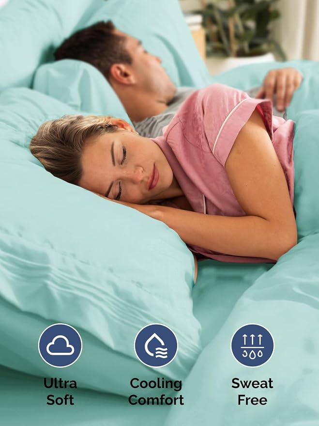 Extra Deep Full Fitted Sheet - Single Fitted Sheet Only - Spa Blue | Easily Fits 18 inch to 24 inch Mattress, Soft, Wrinkle Free, Breathable & Comfy, Extra Deep Pockets Hotel Luxury Fitted Sheet
