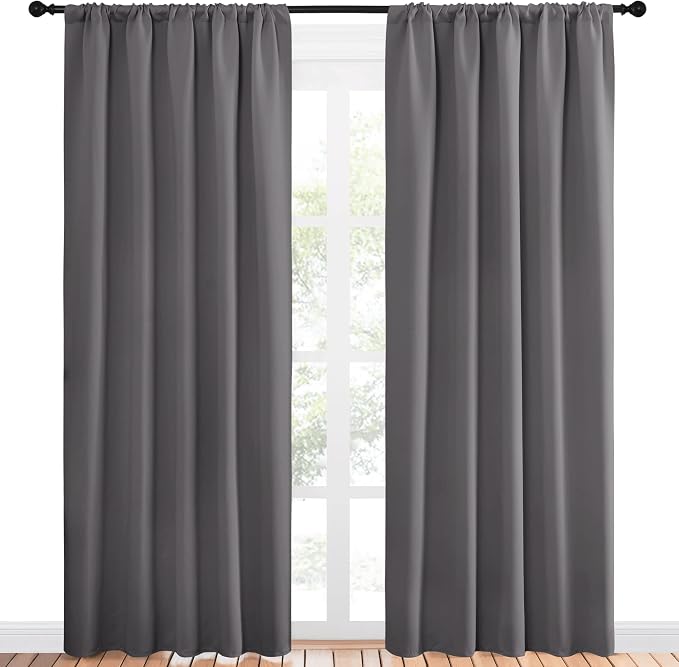 NICETOWN Blackout Curtain Panels for Window - Energy Efficient & Noise Reducing Thermal Insulated Rod Pocket Blackout Drapes/Draperies for Living Room (Grey, 2 Panels, W52 inches x L84 inches)