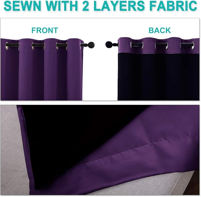 NICETOWN Full Shade Curtain Panels, Royal Purple, 42 x 72 inch, Pair of Energy Smart & Noise Blocking Out Blackout Drapes for Dining Room Window, Thermal Insulated Guest Room Lined Window Dressing