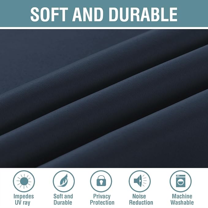 H.VERSAILTEX Blackout Curtain for Living Room Extra Long, Thermal Insulated Bedroom Curtains Grommet Top, Noise Reducing Patio Door Curtain - Navy Blue, One Panel, 52'W x 102'L