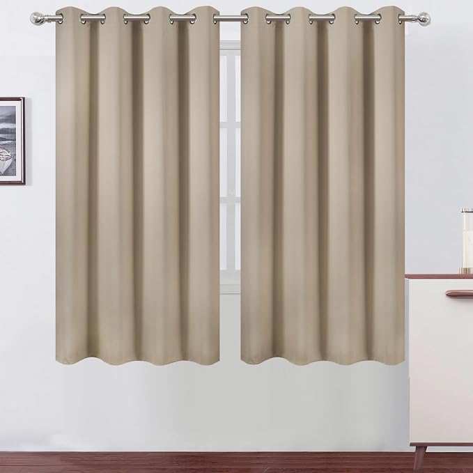 Khaki Blackout Curtains 66 x 63 Inch Length/Set of 2 Curtain Panels/Thermal Insulated Room Darkening Blackout Curtains for Bedroom