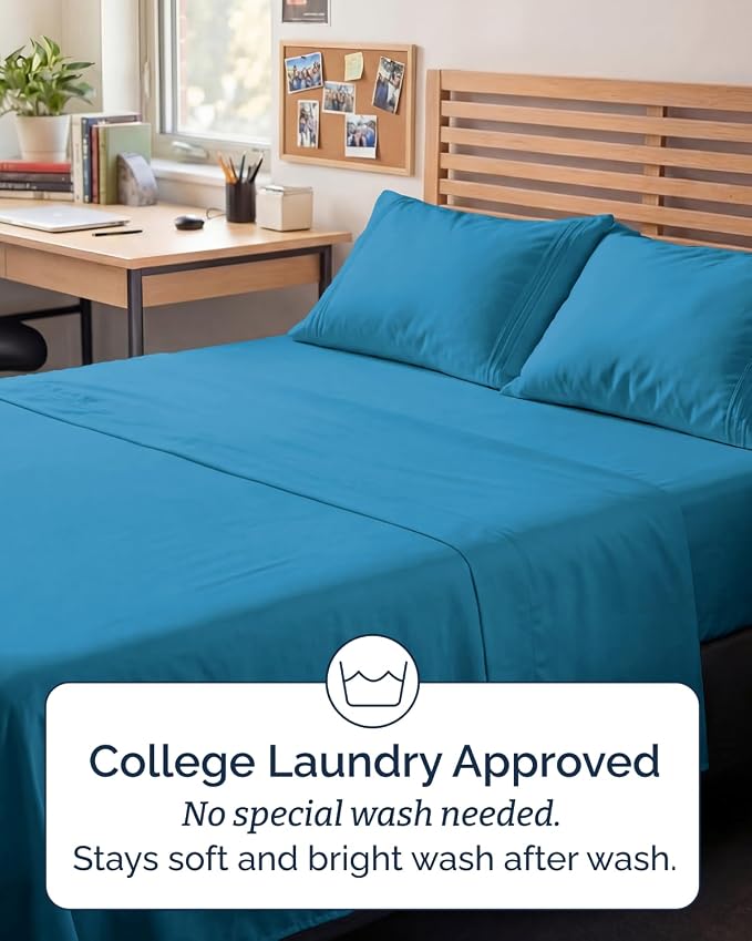 Full XL Sheets - 4 Piece Full XL Sheet Set - Cool & Breathable - Denim Blue | Hotel Luxury Bedding for Women & Men with Deep Pockets, Ultra-Soft, Comfy, Easy-Fit, Wrinkle Free & Fade Resistant, Oeko-Tex