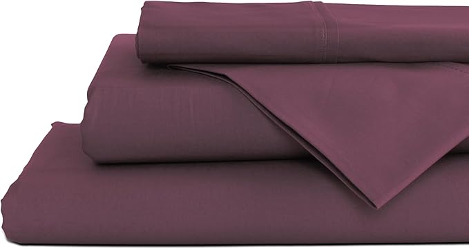 Linen Home 100% Cotton Percale Sheets King Size, Damson Berry, Deep Pocket, 4 Pieces Set - 1 Flat, 1 Deep Pocket Fitted Sheet and 2 Pillowcases, Crisp Cool and Strong Bed Linen