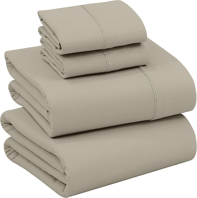 RUVANTI 100% Cotton Percale Sheets California King Size, Taupe | Crisp Cooling for Hot Sleepers, Deep Pocket 14", Soft Breathable & Durable, Hotel-Style 4 Piece Set