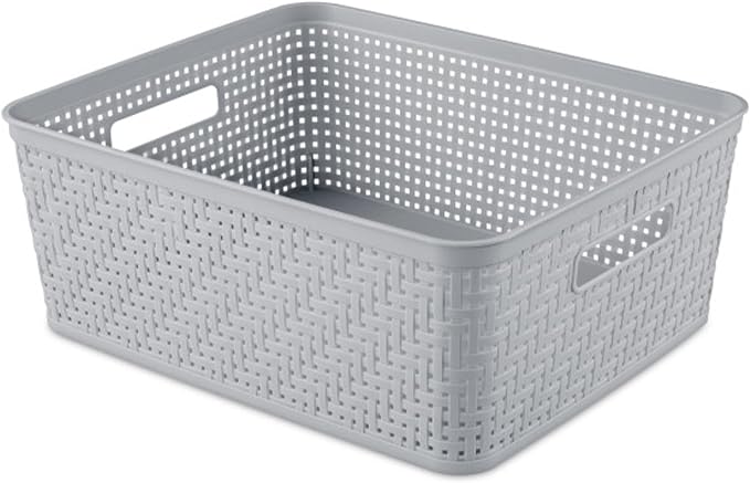 Sterilite 24 Pack Plastic Storage Bin Organization Containers, Short Baskets, Cement