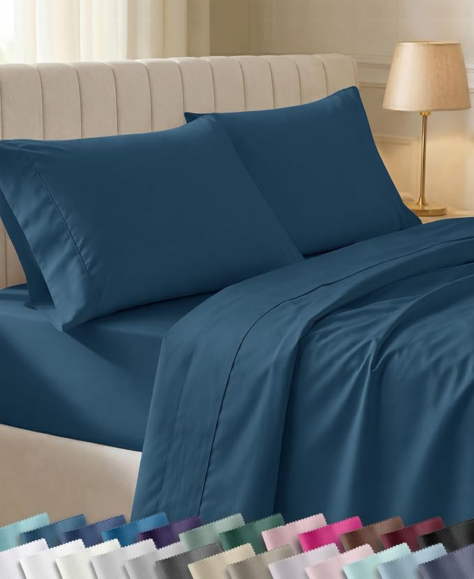 California Design Den Soft 100% Cotton Queen Sheet Set Deep Pocket, 4 Pcs | 400 Thread Count Backed by Good Housekeeping Seal, 16" Deep Pocket, All-Around Elastic, Durable, Easy Care - Peacock Blue