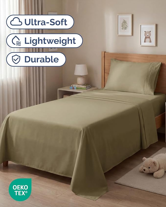 Twin Size 3 Piece Sheet Set - Comfy Breathable & Cooling Sheets - Khaki | Hotel Luxury Bed Sheets for Women & Men, Deep Pockets, Easy-Fit, Extra Soft and Wrinkle Free Sheets, Oeko-Tex Bed Sheet Set