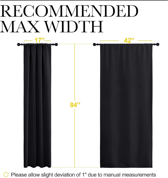 NICETOWN Black Blackout Curtains for Living Room 42" w x 84" L 2 Panels | All Season Rod Pocket Thermal Insulated Solid Shades Drapes, Light Blocking Noise Reducing Room Darkening Decor for Bedroom