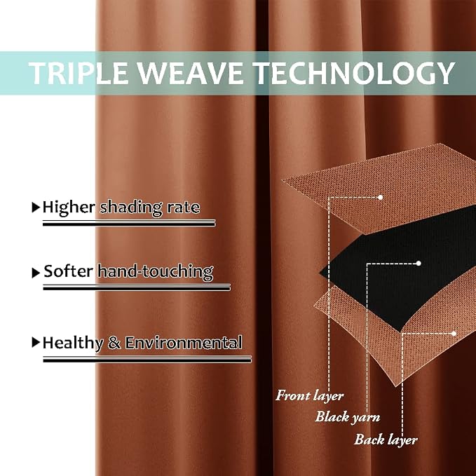 NICETOWN Burnt Orange 100% Blackout Curtains 45 inches Long, 2 Thick Layers Completely Blackout Window Treatment Thermal Insulated Lined Drapes for Small Window (1 Pair, 52 inches Width Each Panel)