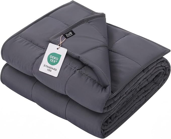 ZonLi Weighted Blanket 15 lbs(48''x72'', Twin Size, Grey), Weighted Blanket for Adults, with Glass Beads | Twin Size High Breathability Cooling Heavy Blanket, Soft Material with Premium Glass Beads, All-Season, Easy Care