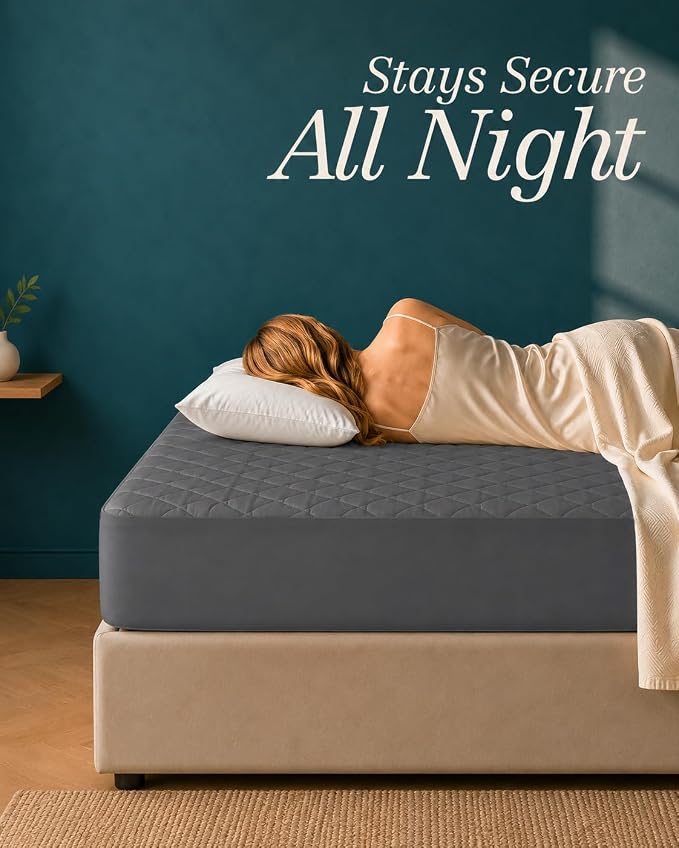Quilted Mattress Pad, Twin Mattress Protector Topper fits 16" Deep, Grey | Soft Breathable Fitted Mattress Cover, Noiseless, Deep Pockets & Machine Washable for Home & Hotels by Utopia Bedding