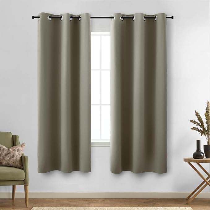 KOUFALL Taupe Curtains 63 Inch Length, Black Out Thermal Insulated Drapes 63 Inches Long for Bedroom, 2 Panel Set, Light Brown