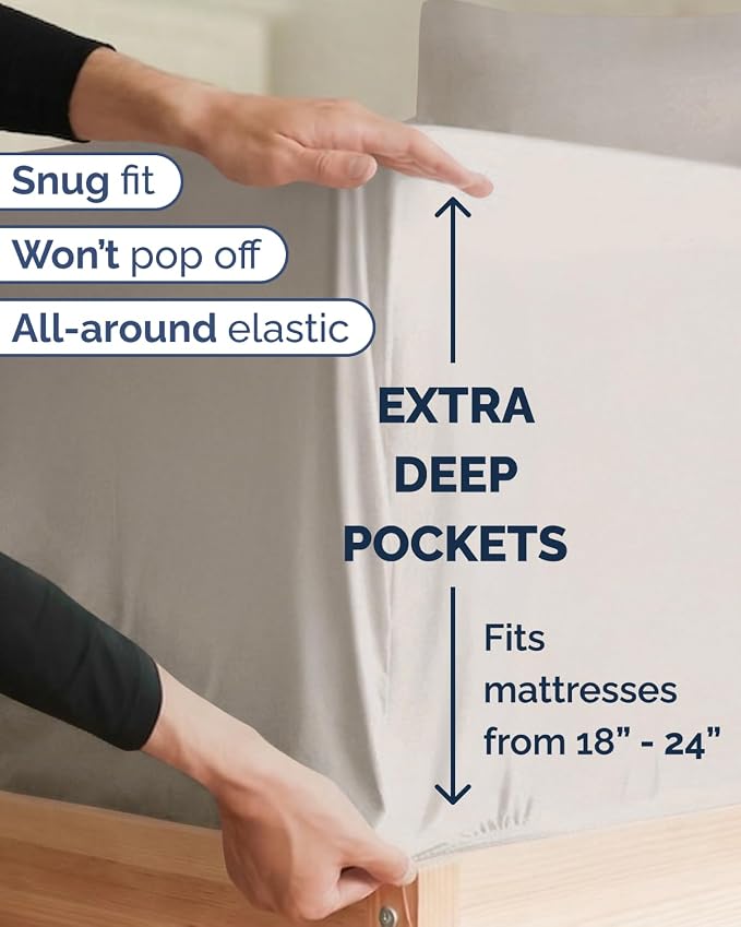 Extra Deep Twin XL Sheet Set - 4 Piece College Dorm Room - Light Grey | College Dorm Room Essentials, Easy & Secure Fit, Ultra-Soft, Wrinkle & Fade Free, Comfy Sheets Set with Extra Deep Pockets