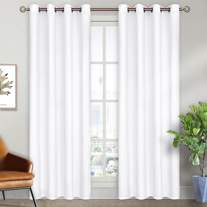 BGment Pure White Room Darkening Curtains 84 Inch for Living Room 2 Panels | Grommet Top, Light-Blocking, Sunblock, Thermal Insulated, Window Drapes for Bedroom, 52x84 Inch
