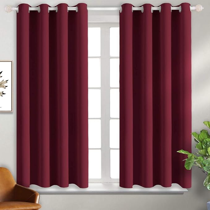 BGment Burgundy Blackout Curtains for Bedroom 54 Inch Long - 2 Panels | Grommet Top, Black Out, Room Darkening, Sunblock, Thermal Insulated, Window Drapes for Kids Boys Room, 46x54 Inch