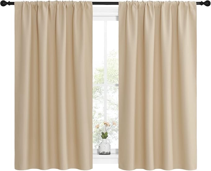 NICETOWN Blackout Room Darkening Curtains - Home Decoration Light & Noise Reducing Thermal Insulated Window Draperies with Rod Pocket Top (Biscotti Beige, Set of 2, 42 inches Wide x 54 inches Long)