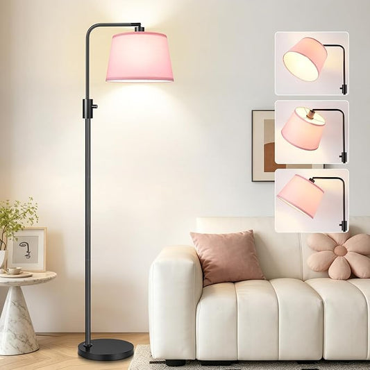 【Upgraded】 Dimmable Floor Lamp, 1000 Lumens LED Edison Bulb Included, Arc Black Floor Lamps for Living Room Modern Standing Lamp with Pink Shade, Tall Lamps for Living Room Bedroom Office Dining Room