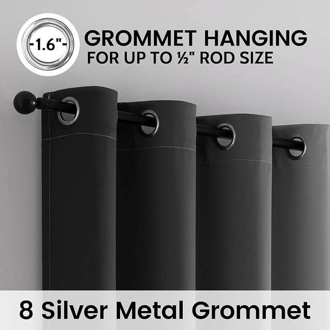 SimpleHome 100% Blackout Ombre Bedroom Curtains Black and Greyish White,45L | Room Darkening Curtains,Thermal Insulated Grommet Window Drapes and Curtains for Living Room,2 Panels, 52x45 inches Length