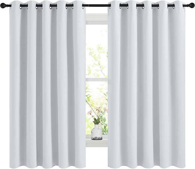 NICETOWN Greyish White Blackout Curtains for Bedroom 66" w x 60" L 2 Panels | 3 Pass Microfiber Noise Reducing Thermal Insulated Solid Ring Top Window Drapes for Living Room Kitchen, Light Blocking Decor