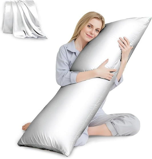 Body Pillow with Satin Pillowcase, Body Pillow for Adults, Removable Cover, White (20"x54") | 20"x54", Removable Cover, OEKO-TEX Certified Down Alternative Filling,Washing Machine