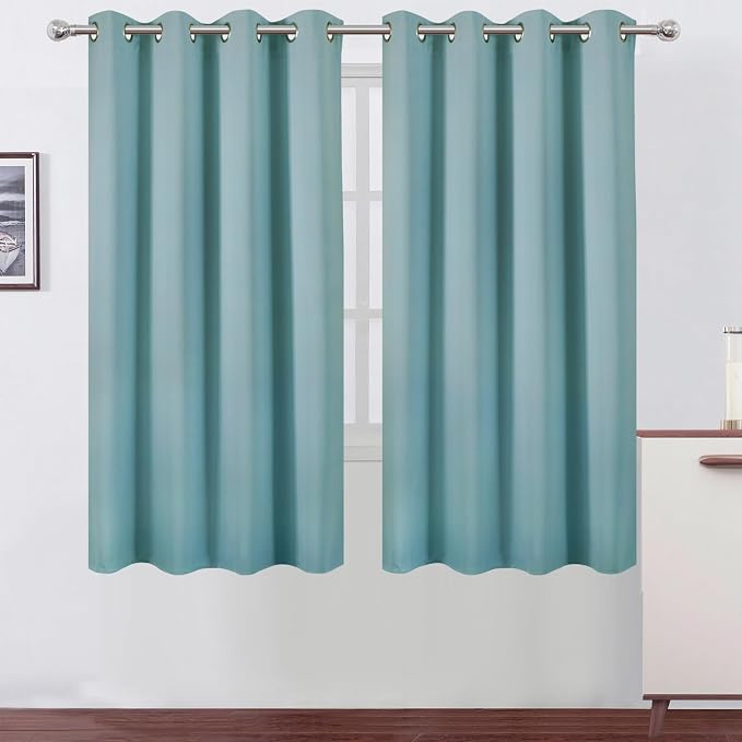 Stone Blue Blackout Curtains 52 x 63 Inch Length/Set of 2 Curtain Panels/Thermal Insulated Room Darkening Curtains for Bedroom and Living Room