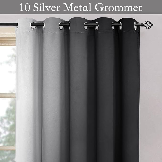 SimpleHome Ombre Black to Grey White Curtains for Living Room 62Wx84L | Room Darkening Curtains for Bedroom,Gradient Light Blocking Curtain,Thermal Insulated Grommet Window Drapes,2 Panels,84 Inch