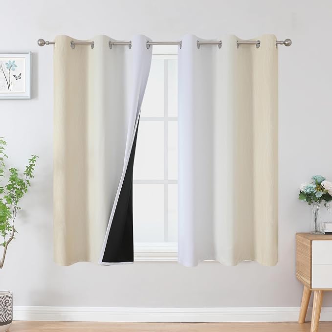 Beige and Greyish White Ombre Blackout Curtains for Bedroom 45 Inches Long | Estelar Textiler Thermal Insulated,Full Room Darkening,Energy Saving,Grommet Drapes for Short Small Window, 42Wx45L, 2 Panels