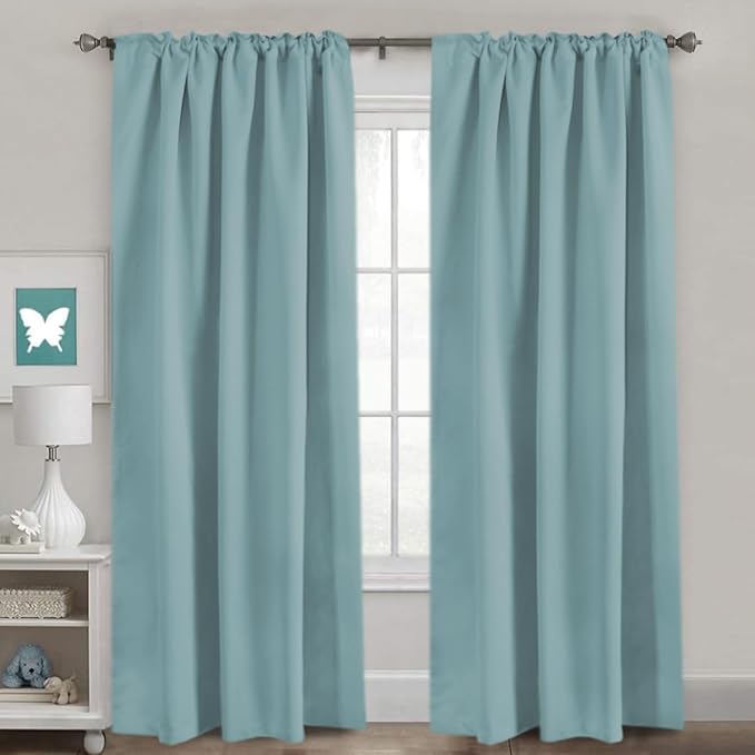 H.VERSAILTEX Blackout Curtains Thermal Insulated Window Treatment Panels Room Darkening Blackout Drapes for Living Room Back Tab/Rod Pocket Bedroom Draperies (2 Panels, Mineral Blue, 52 x 84 Inch)