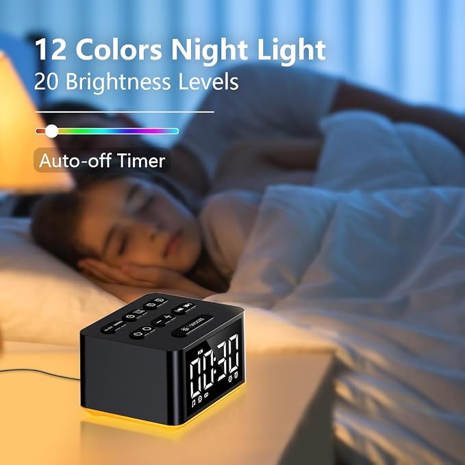 3-in-1 Sound Machine White Noise Machine Dual Alarms 12 Color Night Lights 30 Soothing Sounds 15 Wake Up Sounds 32 Volume for Baby Adults Kids Sleep Timer Memory Function Backup Battery Alarm Clock