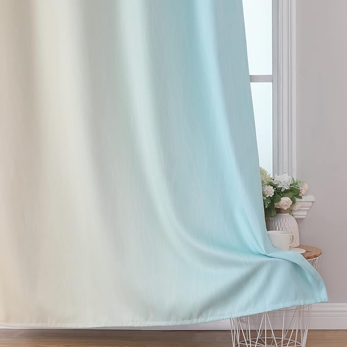 Aqua and Beige Ombre Blackout Curtains for Bedroom 45 Inch | Thermal Insulated Curtains for Living Room, Full Room Darkening, Energy Saving, Grommet Gradient Drapes, 45Wx45L, 2 Panels