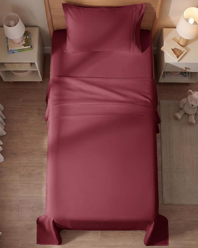 Twin Size 3 Piece Sheet Set - Comfy Breathable & Cooling Sheets - Burgundy | Hotel Luxury Bed Sheets for Women & Men, Deep Pockets, Easy-Fit, Extra Soft and Wrinkle Free Sheets, Oeko-Tex Bed Sheet Set