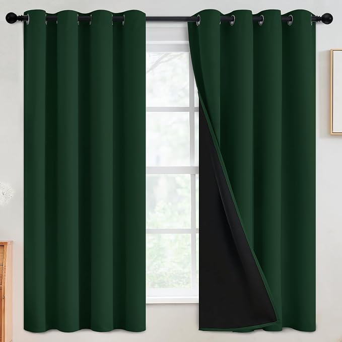 SimpleHome Pine Tree Green 100% Blackout Curtains Room Dark Living Room 63 | Curtains for Bedroom,Thermal Insulated Grommet Window Drapes,Curtains for Living Room with Black Back,52 x 63 Inch,2 Panels