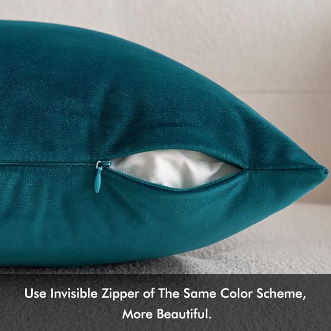 MIULEE Velvet Throw Pillow Covers 18x18 Inch Pack of 2 Teal | Soft Solid Decorative Pillow Covers, Modern Luxury Home Decor, for Couch Chair Sofa Bedroom Livingroom