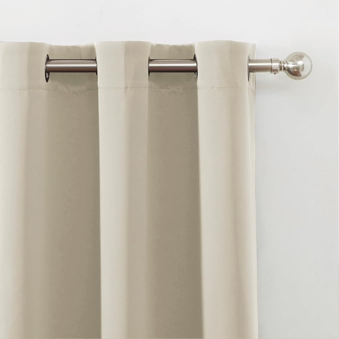 Light Beige Blackout Curtains 34 x 63 Inch Length/Set of 2 Curtain Panels/Thermal Insulated Room Darkening Blackout Curtains for Bedroom