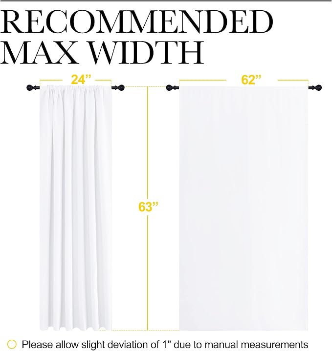 NICETOWN White Curtains, 50% Light Blocking Curtain Panels for Bedroom, Home Decoration Easy-Care Solid Rod Pocket Draperies/Drapes, Window Covering for Kitchen (2 Panels, 62 by 63, White)