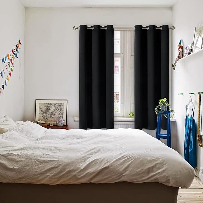 BGment Black Blackout Curtains for Bedroom 63 Inch Long - 2 Panels | Grommet Top, Black Out, Room Darkening, Sunblock, Thermal Insulated, Window Drapes for Kids Boys Room, 42x63 Inch
