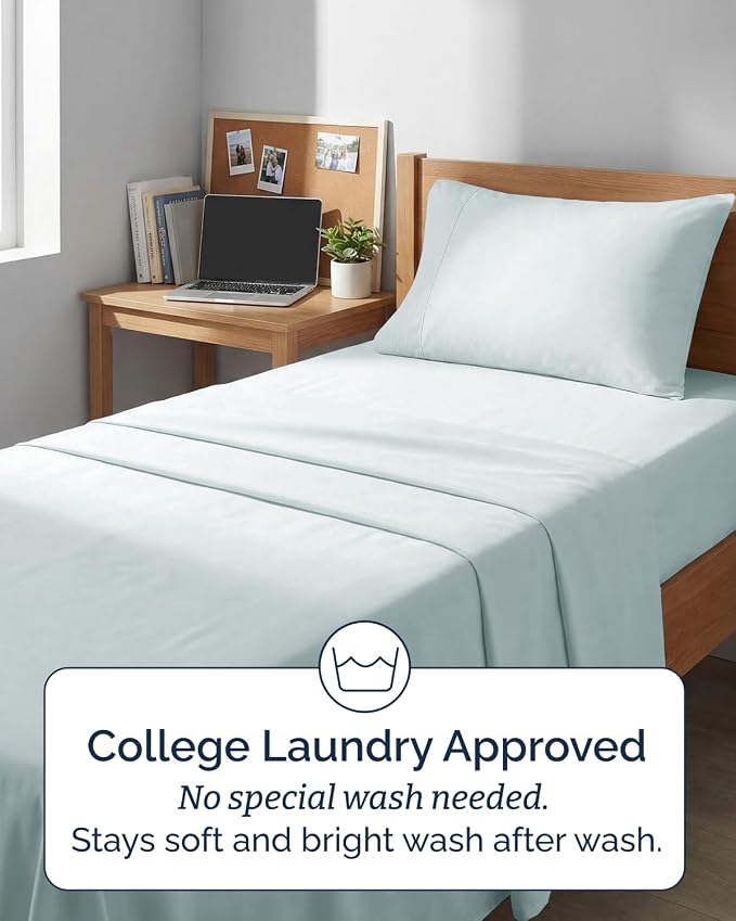 Extra Deep Twin XL Sheet Set - 3 Piece College Dorm Room - Ice Blue | Soft, Breathable & Cooling, Easily Fits 18 to 24 inch Mattress, Wrinkle Free & Fade Resistant with Extra Deep Pockets