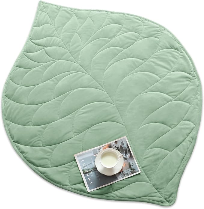 Weighted Lap Blanket for Adults, 7 lbs 41" x 53", Leaf Pattern, Sage Green | Washable Weighted Blankets, Small Portable Blanket for Relaxation, Cozy Luxury Crystal Velvet All-Season Heavy Blanket