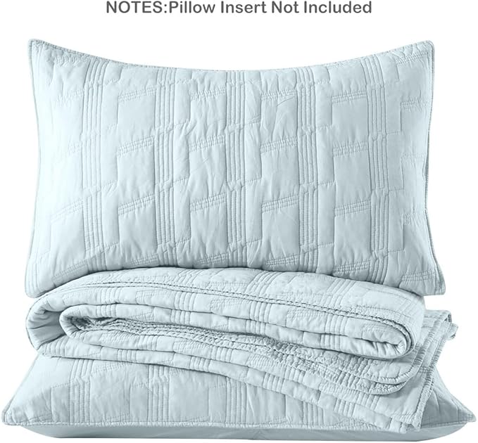 HORIMOTE HOME 100% Cotton Quilt Set Twin Size, Baby Blue Pre-Washed 2-Piece Bedspread Coverlet Set, Cozy Lightweight Stitching Bedding Cover with 1 Shams in Geometric Pattern for All Season